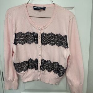 Karl Lagerfeld Light Pink Cardigan with Black Lace